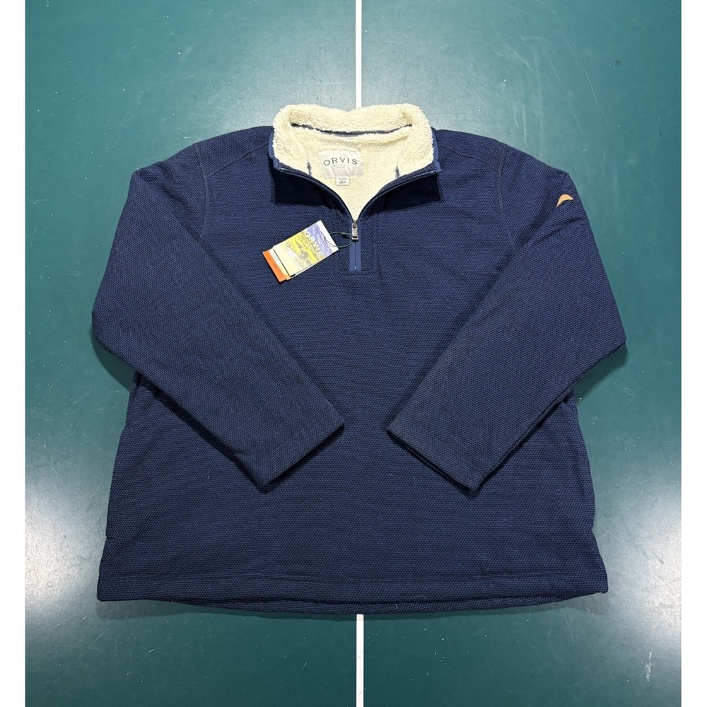 Orvis Sherpa Lined Quarter Zip Pullover Mens 2XL Blue Fleece Sweater Outdoor NWT